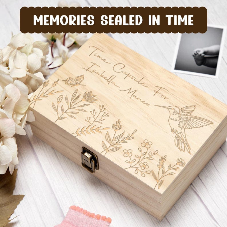 Personalized time capsule keepsake box, 1st birthday memory box, baby's first box, newborn baby gift, baby shower gift, engraved wooden box image 1