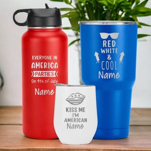 4th of july tumbler, personalized patriotic travel mug, laser engraved coffee cup, usa independence day gift, custom july 4th tumbler cup