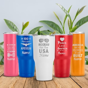 Independence day tumbler, personalized usa flag travel cup, laser engraved patriotic mug, insulated freedom gift, custom 4th of july tumbler