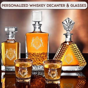Whiskey decanter set with box, personalized decanter, engraved decanter, custom decanter, barware gifts, scotch decanters, bourbon decanter