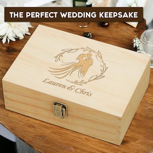 Wood memory box, rustic wooden keepsake box, personalized engraved gift box, wedding memory chest, jewelry or photo box, couple's custom box image 2