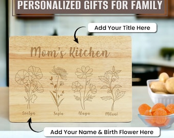 Personalized Cutting Board Gift For Mom, Birth Flower Gifts for Mom, Custom Mom's Kitchen Cutting Board,Mother's Day Gift, Gift for Grandmom