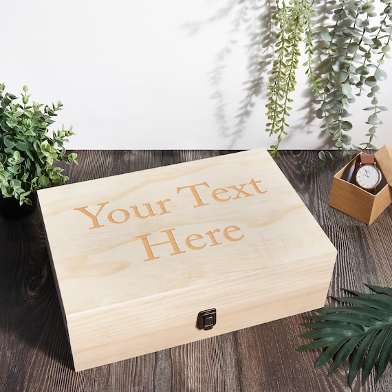 Engraved wooden keepsake box rustic wedding memory chest for photos and letters