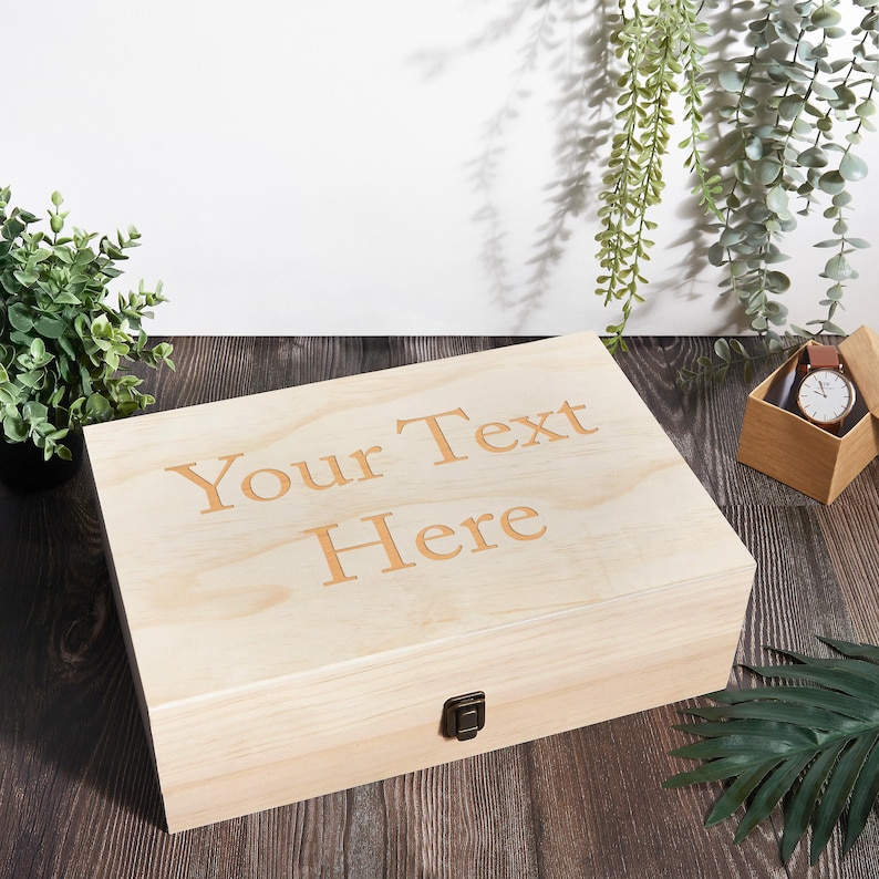 Engraved wooden keepsake box rustic wedding memory chest for photos and letters image 1