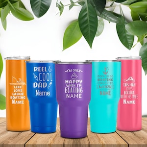 Personalized boating tumbler, boating lover travel cup, laser engraved boat mug, custom double insulated drinkware, boating gift, coffee cup