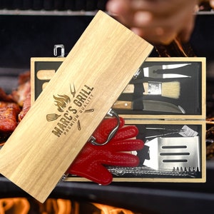 Grill Gift Set, BBQ Grilling Tools, Personalized BBQ Set, Barbecue Gift, Engrave Grill Tool, Grill Case, Man Grill Gift Idea, Gift for Grill