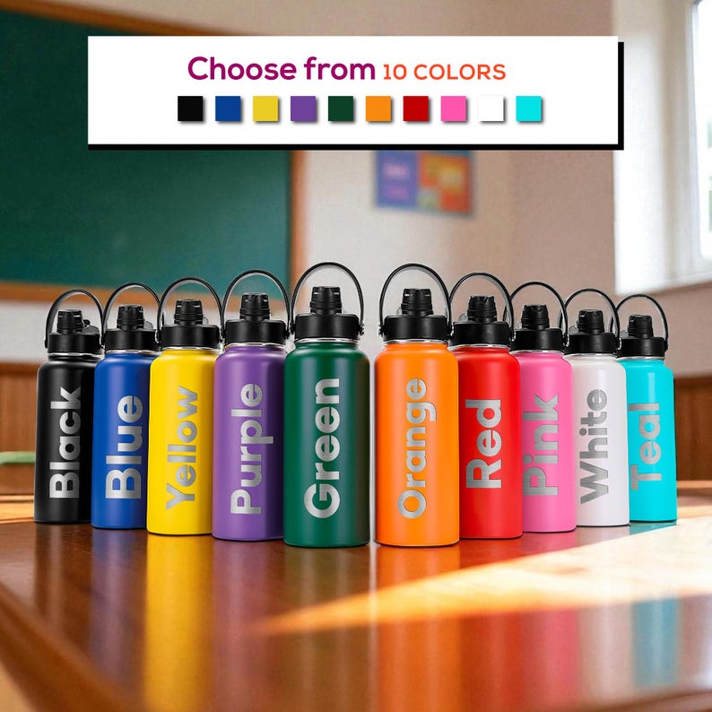 Personalized Kids Water Bottle, Custom 32oz Back to School Bottle ...