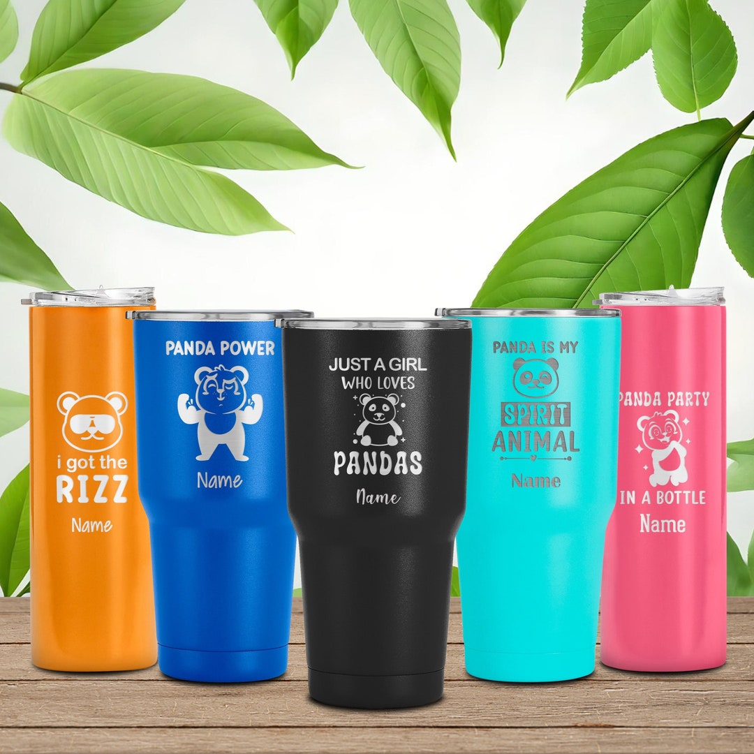 Personalized Panda Tumbler, Laser Engraved Travel Mug, Animal Lover
