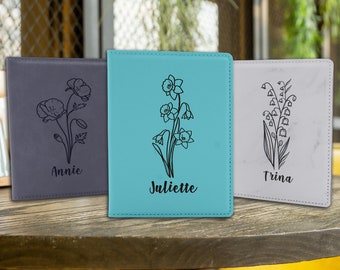 Personalized Birth Flower Passport Holder – Wedding Gift for Bride, Bridesmaid, Bridal Party Favor, Friends, Engagement Present for her