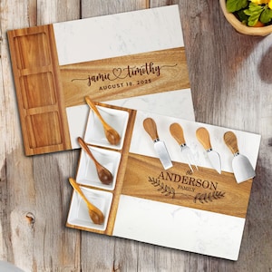 Personalized Marble Serving Board, Elegant Charcuterie Plank With Bowls For Hosting,Unique Gift For Hosts And Chefs