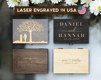 Wood memory box, rustic wooden keepsake box, personalized engraved gift box, wedding memory chest, jewelry or photo box, couple's custom box