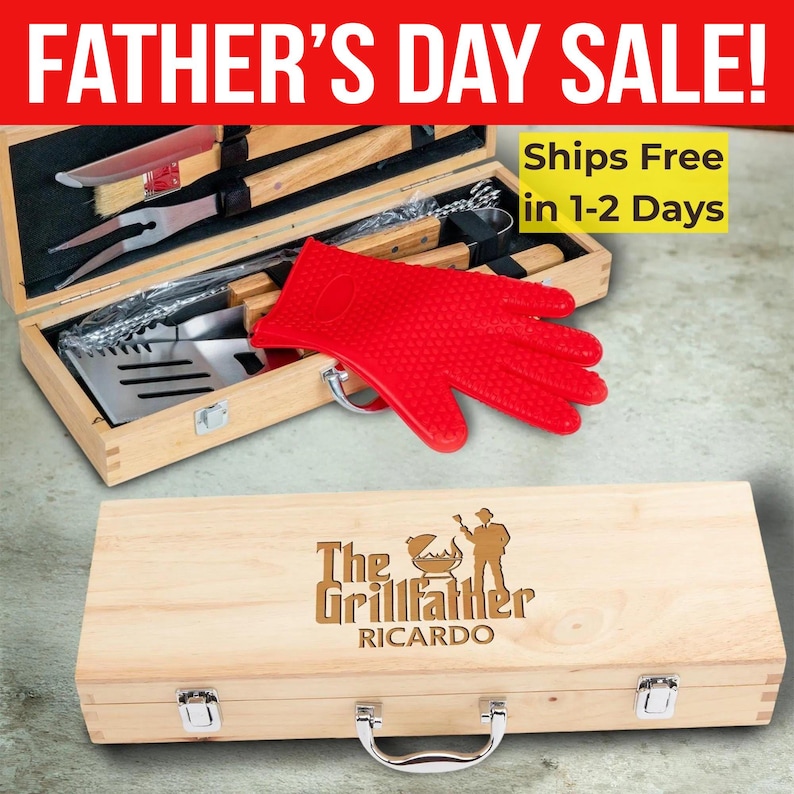 Personalized bbq grill set for men, custom barbecue tool kit with case, father's day gift, gift for him, gift for husband or dad, grandpa image 1