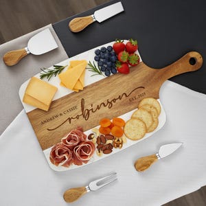 Personalized serving tray board, engraved wedding gift, cheese board platter, engagement gift, bridal shower gift, newlywed & couples gift