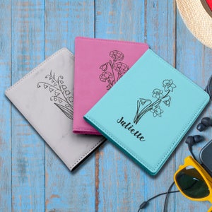 Birth Flower leather Passport Holder, Customized Birth month flower Passport Cover, travel gift for her, girls trip Gift, bridesmaid gifts