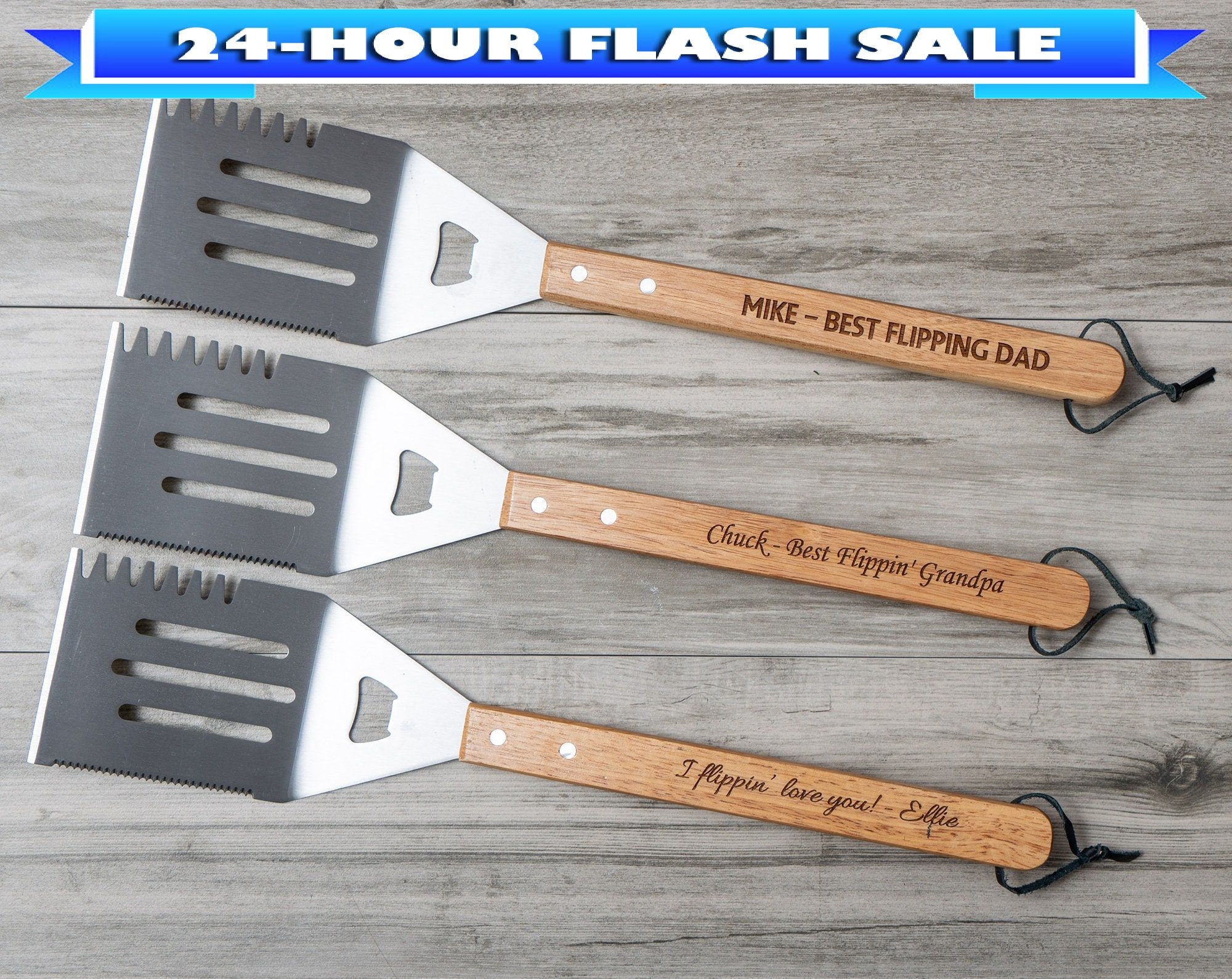 Personalised BBQ Grill Tool Set. Custom Engraved Wood Handle Barbecue  Cooking Utensils Fork Tongs Spatula L286 