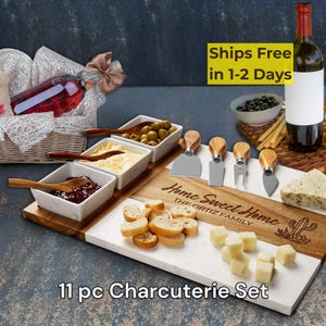 Tabla de charcutería personalizada de 11 piezas: regalos para cumpleaños, bodas, aniversarios, inauguración de la casa, despedidas de soltera, compromisos, Acción de Gracias, Navidad