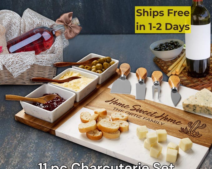 Personalized 11 piece charcuterie board- gifts for birthday, wedding, anniversary, housewarming, bridal, engagement, thanksgiving, christmas