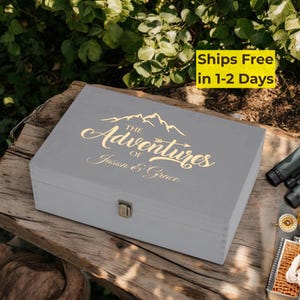 Personalized adventure keepsake box - travel memory box, wedding & anniversary gift, engraved wooden keepsake, couples gift, memento box