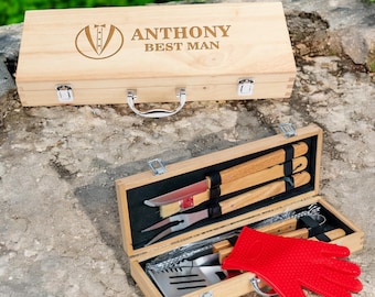 Grill gift set, bbq grilling tools, personalized bbq set, barbecue gift, engrave grill tool, grill case, man grill gift idea, gift for grill