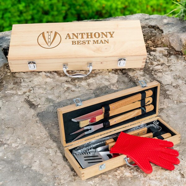 Grill gift set, bbq grilling tools, personalized bbq set, barbecue gift, engrave grill tool, grill case, man grill gift idea, gift for grill