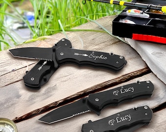 Personalized Outdoor Knife, Engraved Pocket Knife, Fishing Gift, Folding Camping Tool, Custom Engraved Gift for Men, Fishermen Gift Idea