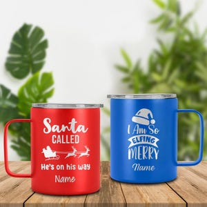 Personalized christmas tumbler, laser engraved holiday mug, christmas coffee cup, santa gift, merry christmas mug, customized christmas gift