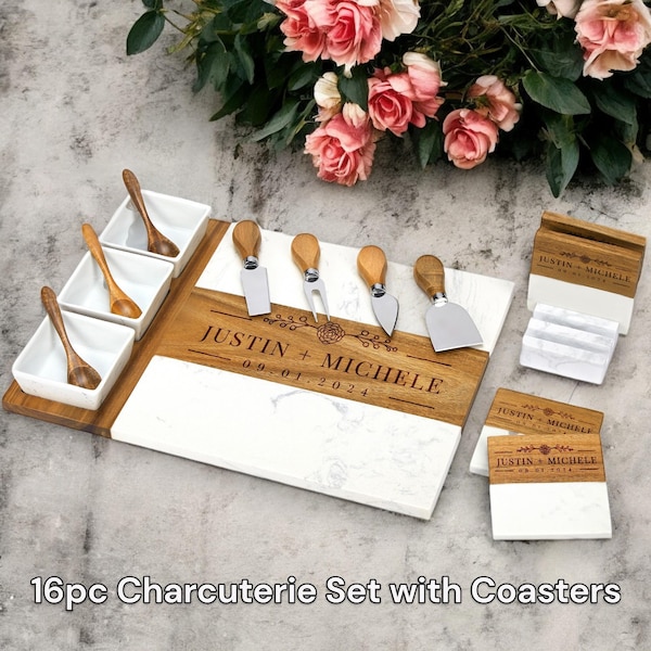 Planche de charcuterie en bois marbré, cadeau de mariage, cadeau pour couple, cadeau d'anniversaire, cadeau de pendaison de crémaillère, cadeau de fiançailles, cadeau de douche nuptiale