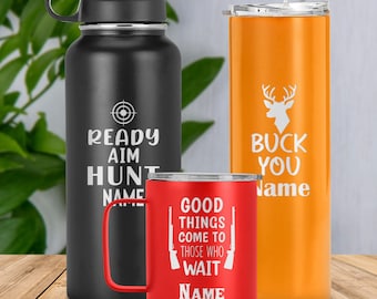 Laser Engraved Hunting Tumbler, Personalized Hunting Lover Travel Cup, Double Insulated Drinkware Mug, Custom Hunting Season Gifts For Men