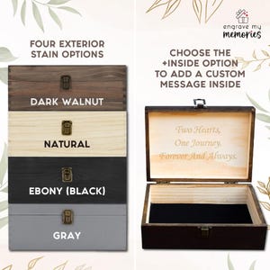 Wood memory box, rustic wooden keepsake box, personalized engraved gift box, wedding memory chest, jewelry or photo box, couple's custom box image 6