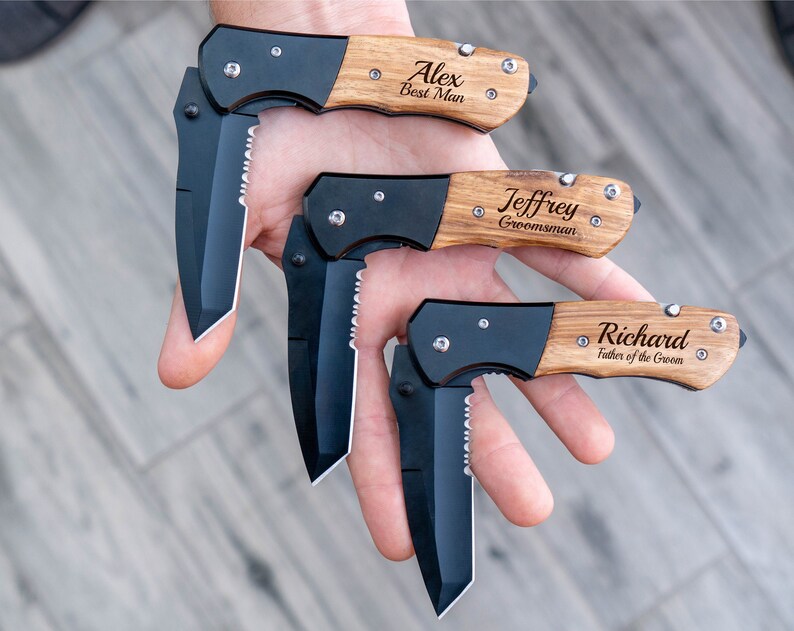 Groomsmen Knife, Engraved Pocket Knife, Hunting Knife, Gift for Men, Fathers Day, Camping Knife, Groomsmen Gift, Wedding Gift, Best Man, K01 Natural