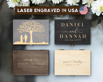 Wood memory box, rustic wooden keepsake box, personalized engraved gift box, wedding memory chest, jewelry or photo box, couple&#39;s custom box