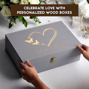 Wood memory box, rustic wooden keepsake box, personalized engraved gift box, wedding memory chest, jewelry or photo box, couple's custom box image 3