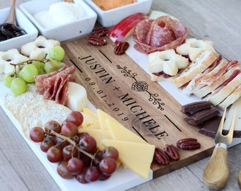Personalized Cheese Board Set, Custom Charcuterie Board, Meat and Cheese Platter Board, Charcuterie Board with bowls, Engraved Serving Tray