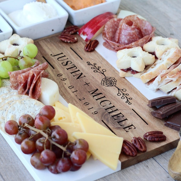 Personalized Cheese Board Set, Custom Charcuterie Board, Meat and Cheese Platter Board, Charcuterie Board with bowls, Engraved Serving Tray