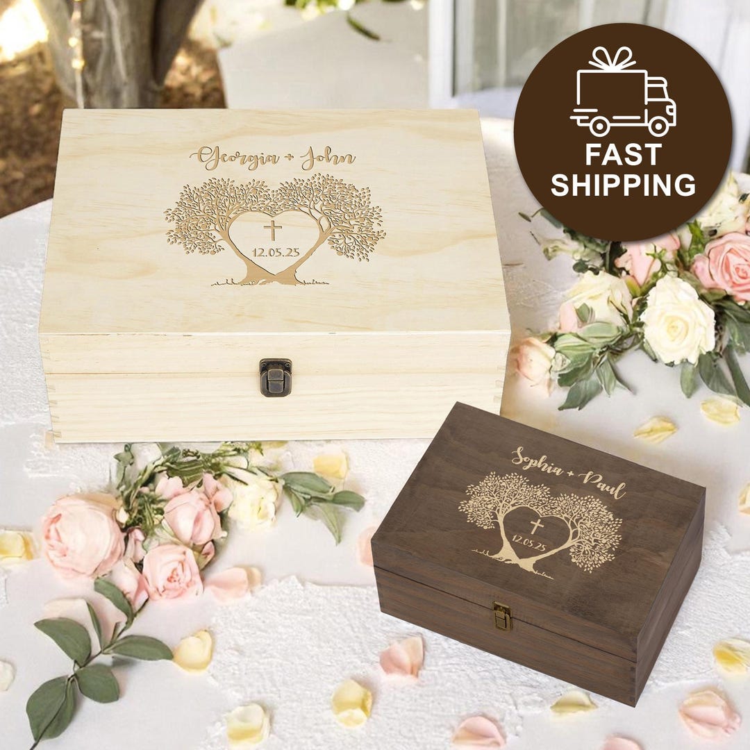 Personalized Wedding Keepsake Box, Custom Engraved Wood Memory Box ...