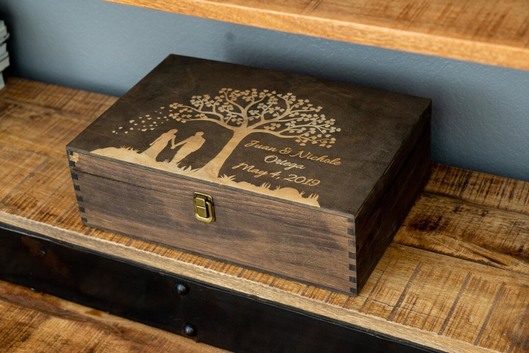 Wood Memory Box, Rustic Wooden Keepsake Box, Personalized Engraved Gift