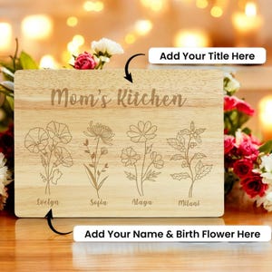 Personalized Birth Flower Cutting Board, Mom&#39;s Kitchen Gift, Custom Engraved Mother&#39;s Day Gift, Grandma Birthday Gift, Kitchen Decor