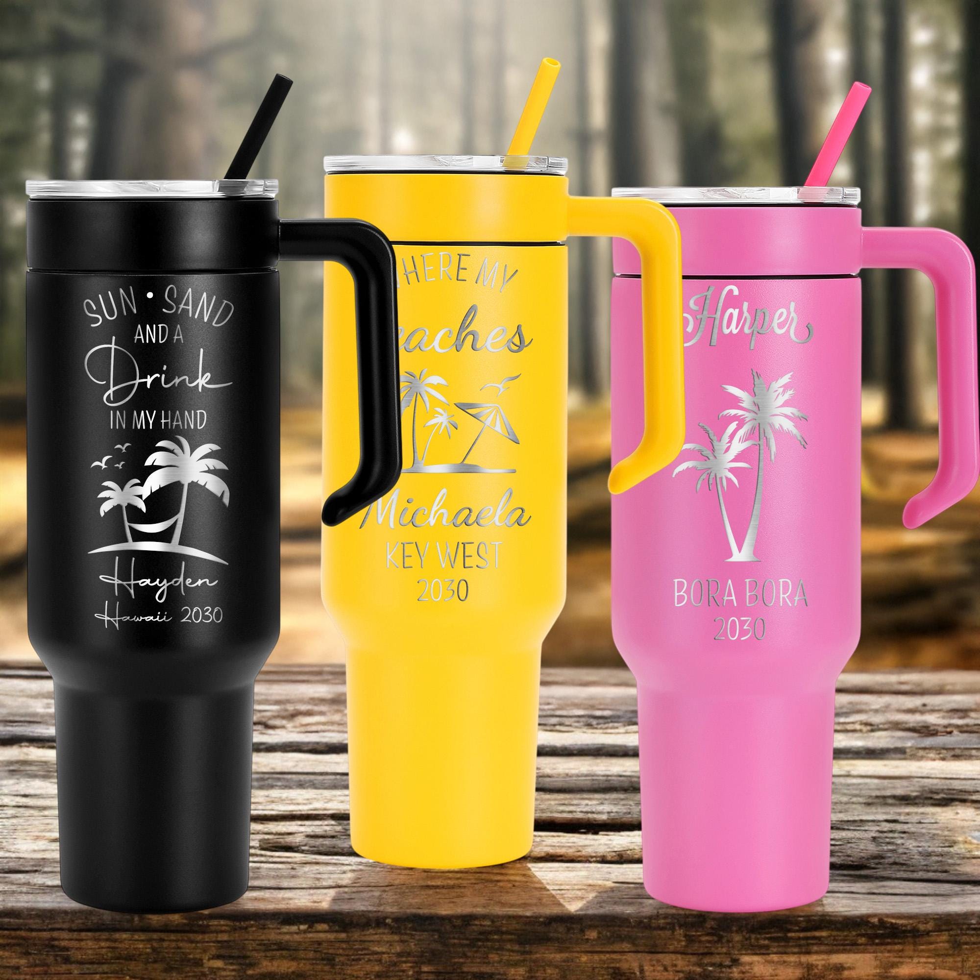 Custom 40oz vacation tumbler, engraved family trip tumblers, personalized beach tumbler, cruise trip tumbler, girls trip gift, vacation cups