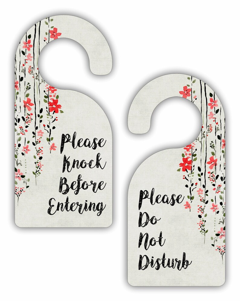 Watercolor Flowers Please Knock Before Entering Please Do Not Disturb Double-Sided Room Door Sign Hanger
