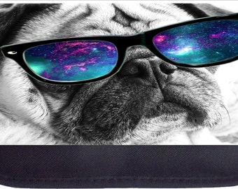 Black and White Pug in Galaxy Glasses - Black Pencil Bag - Pencil Case