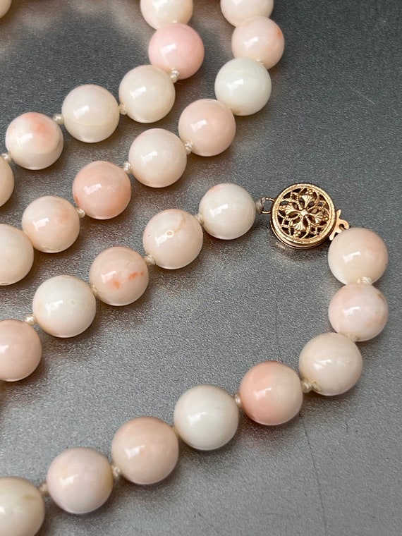Angel Skin Coral Bead Necklace with 14K Round Fili