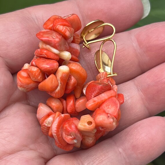 Salmon Coral Nugget Drop Earrings, Ear Wire, 2" L… - image 7