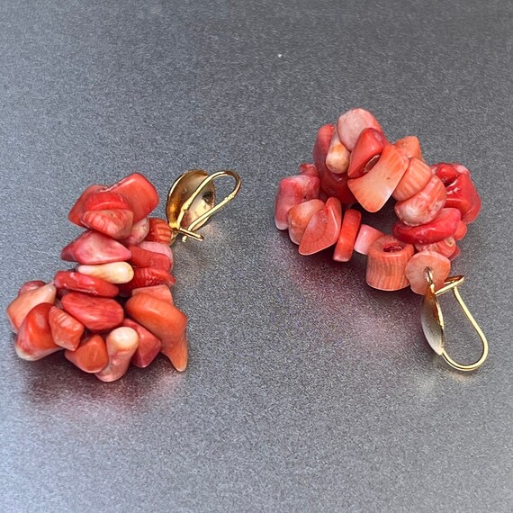 Salmon Coral Nugget Drop Earrings, Ear Wire, 2" L… - image 9