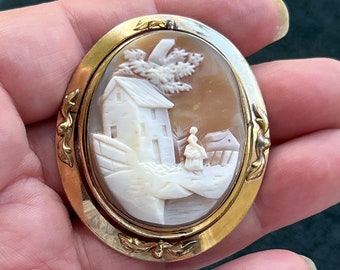 Double Sided Victorian Spinner Cameo & Photo Locket Brooch, Large 2" Long, Sweet Old Baby Picture