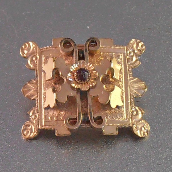 Victorian Etruscan Brooch, Garnet, Rose Gold Filled