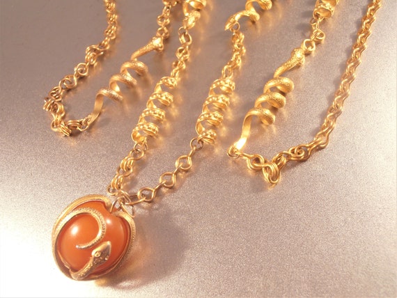 Snake Link Necklace, Butterscotch Amber Pendant En