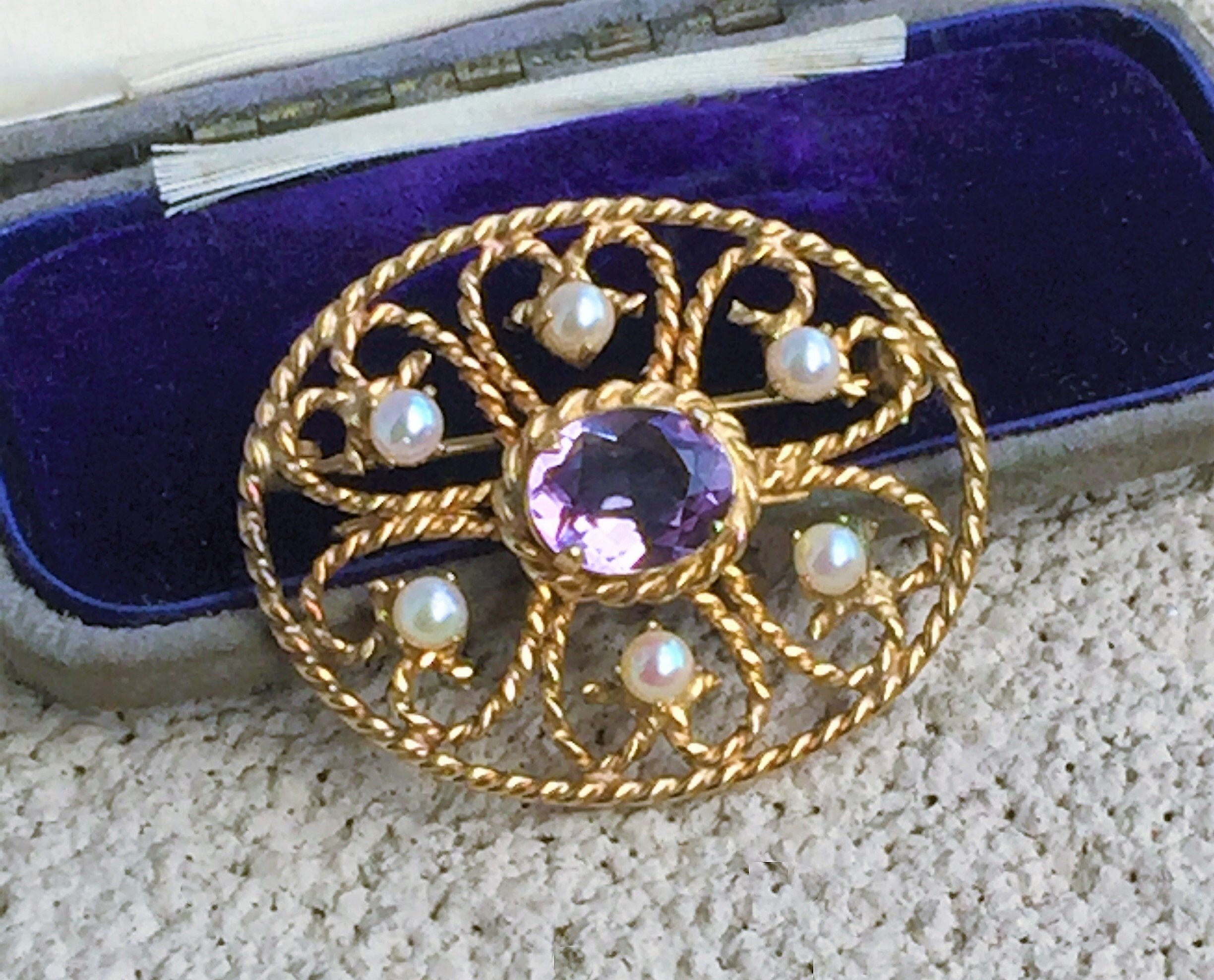 Winard 12K Gold Filled Amethyst & Pearl Brooch Victorian | Etsy