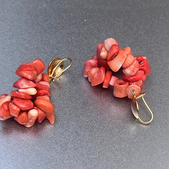 Salmon Coral Nugget Drop Earrings, Ear Wire, 2" L… - image 4