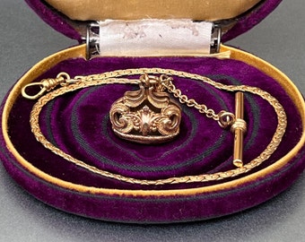 Catena per orologio vittoriana in oro 12K con portachiavi, collana a strati da 12", barra a T e clip girevole per cani