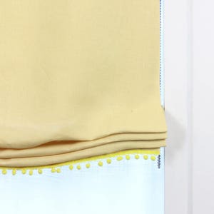 Yellow Linen Relaxed Roman Shade with Yellow Pom Pom. Baby Kid Nursery Room Roman Shade Decor, Blackout Shade/CL1010